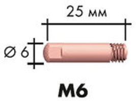 Изображение 141.0002 Контактный наконечник M6 E-Cu, D-0.8 для алюминиевой проволоки, 6x25 ABICOR BINZEL