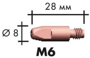 Изображение 141.0006 Контактный наконечник M6 E-Cu, D-1.0 для алюминиевой проволоки, 8x28 ABICOR BINZEL