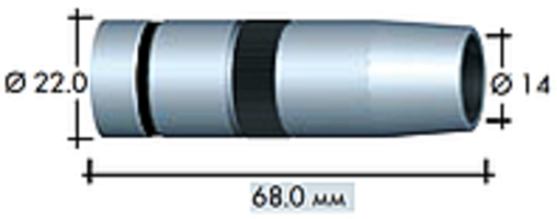 Изображение 145.0595 Газовое сопло коническое, вх. D= 22.0, вых. D= 14.0, L=68.0 мм, Заподлицо ABICOR BINZEL