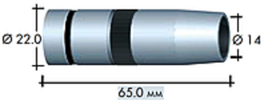 Изображение 145.0597 Газовое сопло коническое, вх. D= 22.0, вых. D= 14.0, L=65.0 мм, Вылет +3.0 мм ABICOR BINZEL